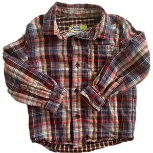 Genuine Kids Oshkosh Blue Brown Red Plaid Long Sleeve Button Down Shirt Size 4T